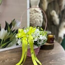 Мини-корзина комплимент из хризантем и гипсофил