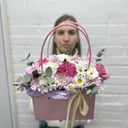 Коробка с цветами «Сумочка подарочная с кантри блюз, Балтик»