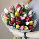 Букет «25 крупных разноцветных тюльпанов»