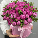 Шляпная коробка с цветами «Пионовидная кустовая роза в коробке»