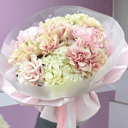 Объемный букет с гортензиями и розами