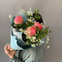 Букет пион коралловый, ромашка, 268