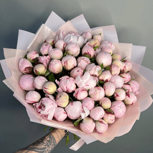 Букет «Ароматные пионы Сара розовые 51 шт»