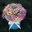 Шляпная коробка с цветами «Творческий переполох» из гипсофил