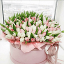 Шляпная коробка с цветами «Коробка с тюльпанами»