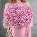 Шляпная коробка с цветами «Композиция розовое облако XL» из гипсофил