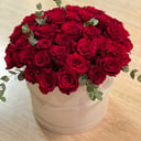 Шляпная коробка с цветами «45 роз в коробке»