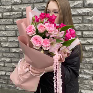 Букет с розовым амарантом мини