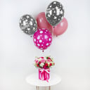 Композиция «Мечты принцессы» с гелиевыми шарами из роз и эустом