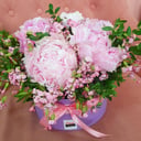 Коробка с цветами «Милый презент» из пионов и гипсофил