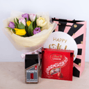 Подарочный набор «Тюльпаны, шоколадные конфеты и кофе»