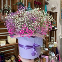 Шляпная коробка с цветами «Композиция "Хит"» из гипсофил