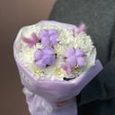 Букет комплимент с хлопком и лагурусом из хризантем