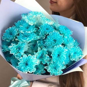 Букет из голубых хризантем