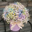 Шляпная коробка с цветами «Сиреневый туман» из гипсофил