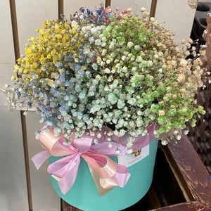 Шляпная коробка с цветами «Ярмарка чудес» из гипсофил