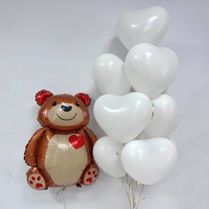 Шары на 14 февраля сердца белые и мишка