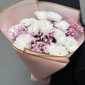 Букет «Хризантема с гипсофилой»