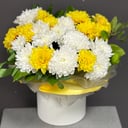 Кустовые хризантемы в шляпной коробке