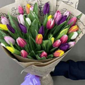 Букет из разноцветных тюльпанов 101 шт