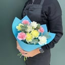 Букет из Диантусов микс с эвкалиптом из гвоздик