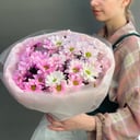 Букет «Розовое счастье» из хризантем