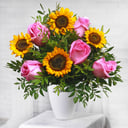 Букет «Солнечный зайчик» из роз и подсолнухов