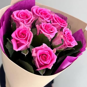 Букет розовая роза в упаковке. 7 шт