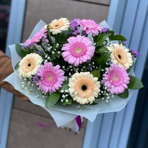 Букет «Джекки» из гербер и гипсофил