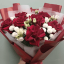 Букет «Лед и пламя» из хризантем и эустом