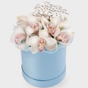 Шляпная коробка с цветами «Белым мелом» из орхидей