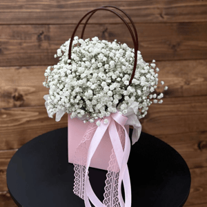 Коробка с цветами «Сумочка из гипсофилы»