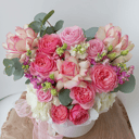 Шляпная коробка с цветами «Розы микс в коробке»