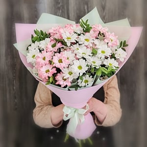 Букет 7 хризантем с фисташкой