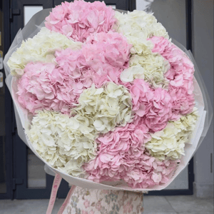 Букет из гортензий в нежно-розовом тоне