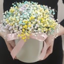 Шляпная коробка с цветами «Нежная акварель» из гипсофил