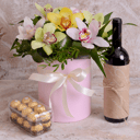 All the frills: Orchids in a box, wine and sweets