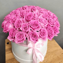 51 розовая роза в шляпной коробке