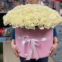 101 белая роза в шляпной коробке