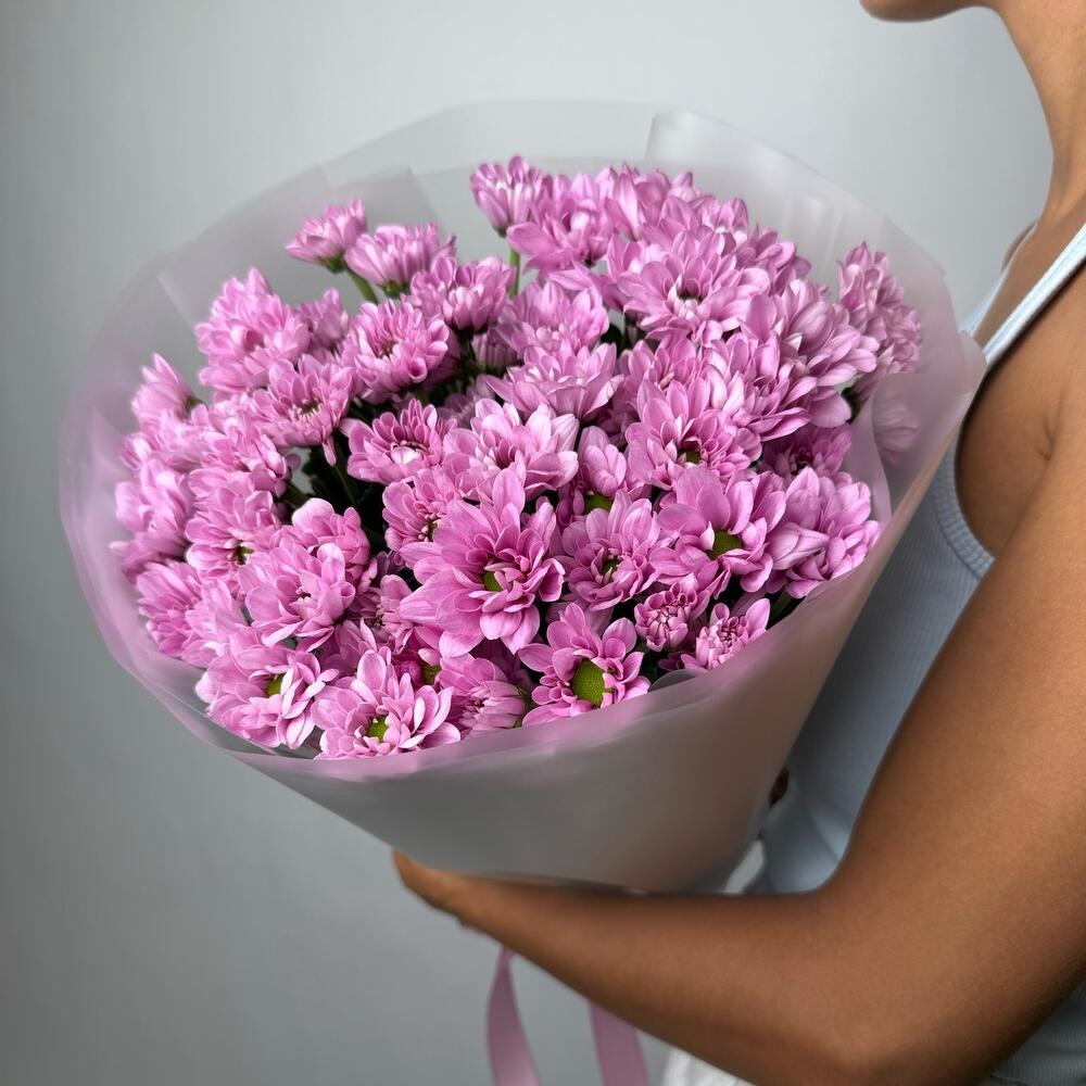 Букет «Розовые ромашки» из хризантем