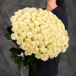 Букет «101 белая эквадорская роза 60 см»