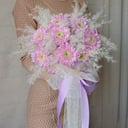 Шляпная коробка с цветами «Сиреневые цветы в коробке. Цветы девушке» из хризантем