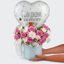 Шляпная коробка с цветами «Композиция Сердечный подарок» из роз