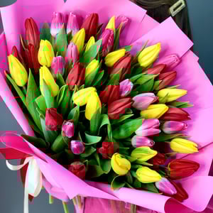 Букет «Яркий микс тюльпанов 51 шт»