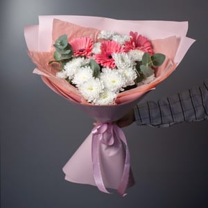 Букет «Летний вечер» из хризантем и гербер