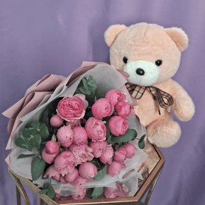 Подарочный набор «Пионовидная роза с игрушкой»