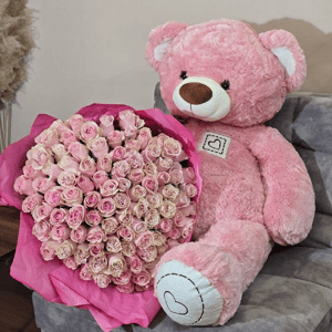 Подарочный набор «Мягкая игрушка "Медведь" и букет роз»