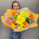 Букет осень с хризантемой и розой