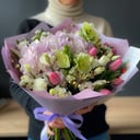 Букет «Сиреневое облачко» из тюльпанов и гортензий
