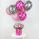 Композиция «Кокетка» с гелиевыми шарами из роз и эустом